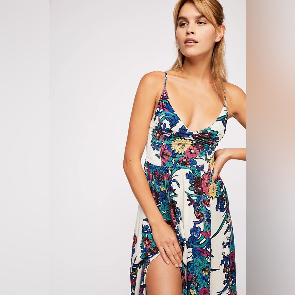 Free People Through The Vine Printed Maxi Slip Dress Ivory Combo Floral Size S - Picture 7 of 16